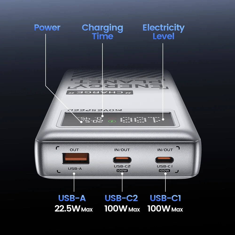 MOVESPEED M25 Power Bank 25000mAh 145W 3 Ports External Battery Fast Charge Powerbank for iPhone Switch Laptop Outdoor Travel