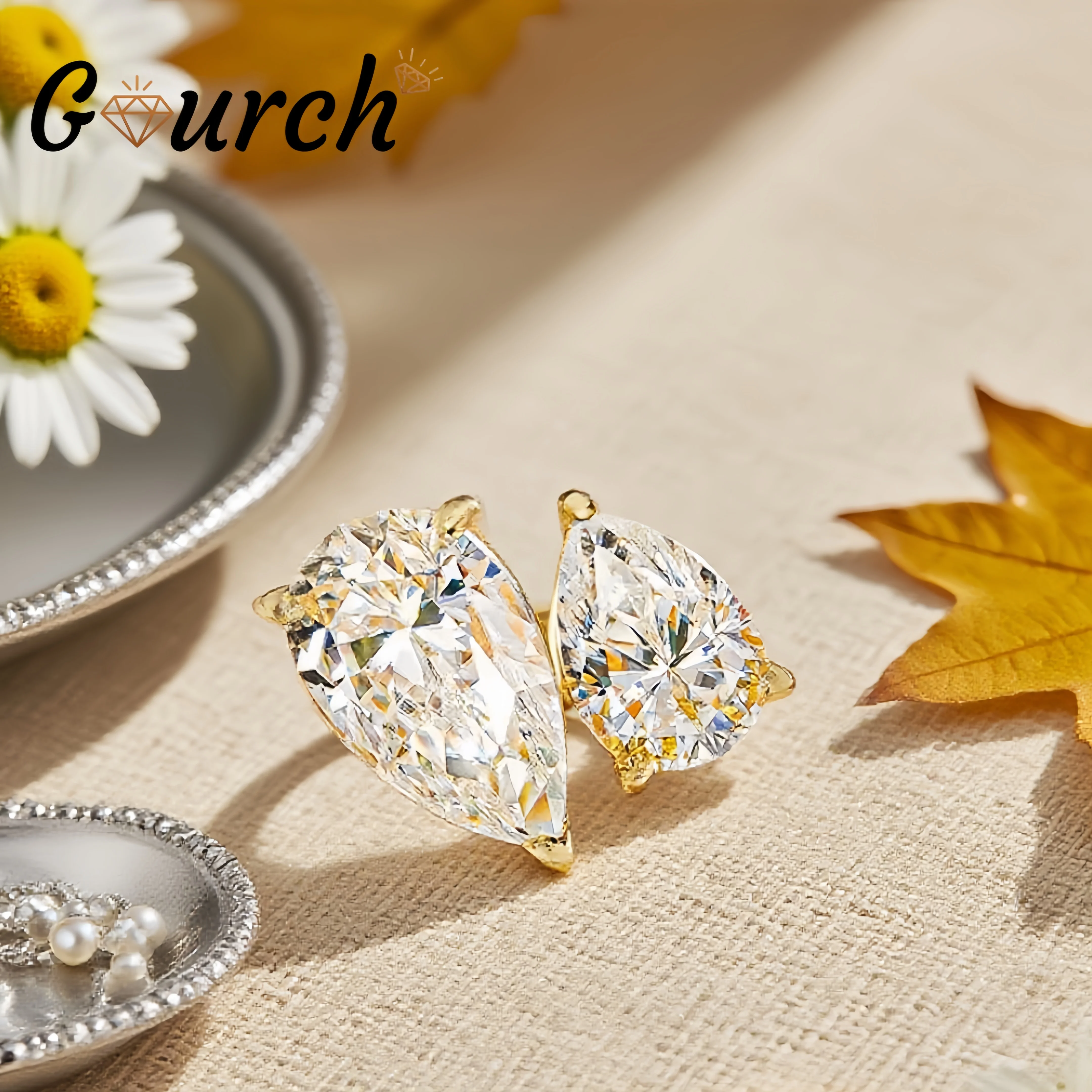 

Gourch GRA Certified 1.5CT Pear Cut D Color VVS1 Moissanite Ring for Women 925 Sterling Silver Engagement Band Fine Jewelry
