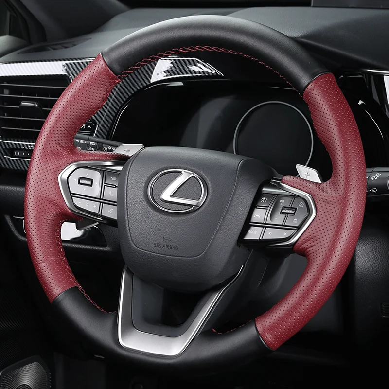 

For Lexus NX250 NX260 NX350 NX350h 2022 2023 hand-stitched non-slip Wine Red Black Genuine leather Car Steering Wheel Cover