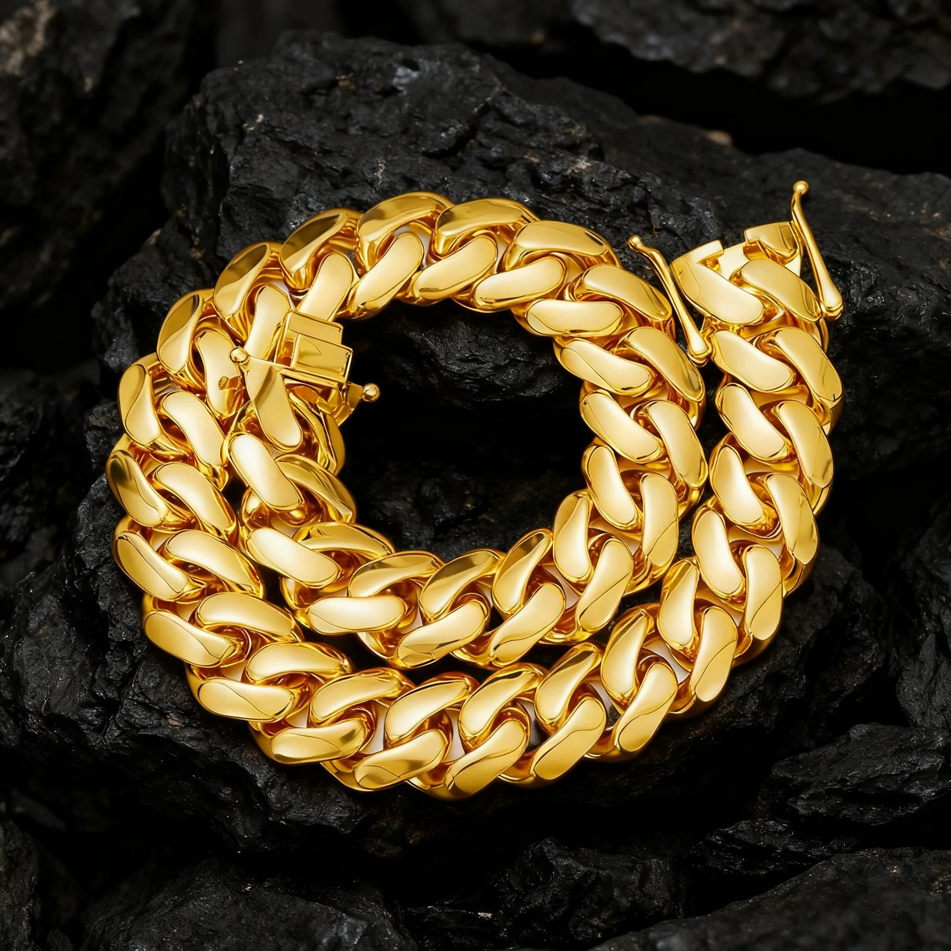 Luxury 24K 9999 Pure Gold real gold Men's faucet buckle round grinding encryption smooth Cuban chain bracelet necklace