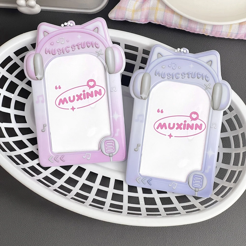 PVC Headphone Pattern Card Holder Key Chain Ins Idols Cards Photocard Holder ID Badge Holder Pendant Decorative Card Sleeves