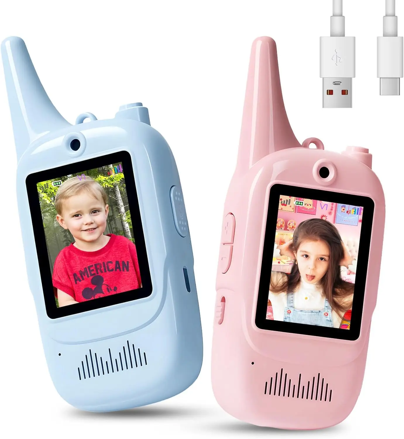 

Rechargeable HD Video Walkie Talkies with Camera, Screen, Voice Changer, 1000ft Range for Ages 3-12