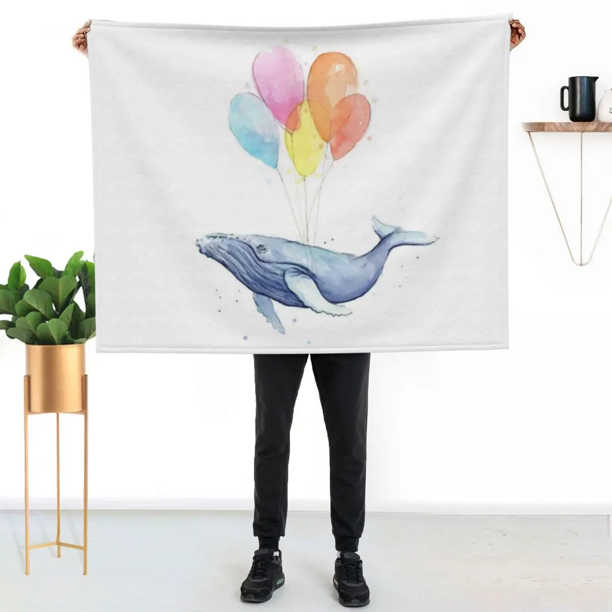 Floating Whale with Balloons Throw Blanket Hairy Plaid Beach Hairys Luxury Thicken Decorative Sofa Blankets