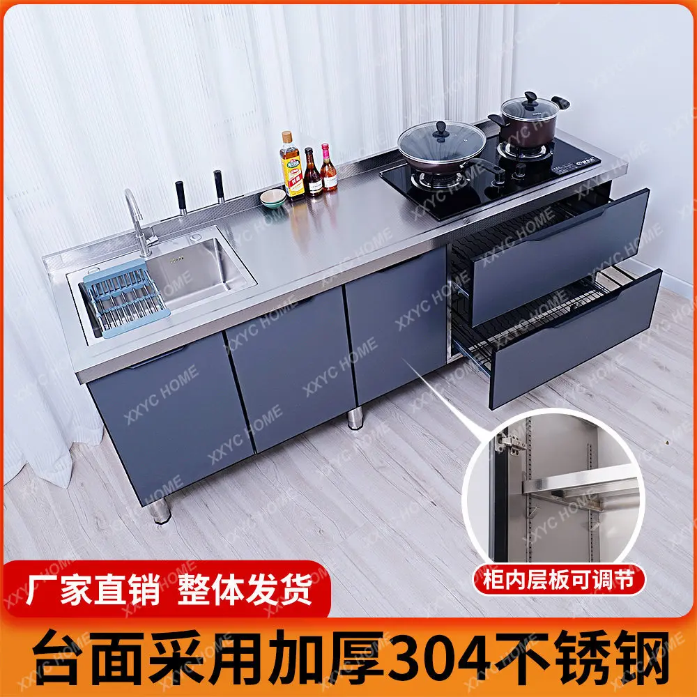 

TT Kitchen stainless steel cabinet 304 countertop sink sink vegetable basin integrated storage stove cabinet