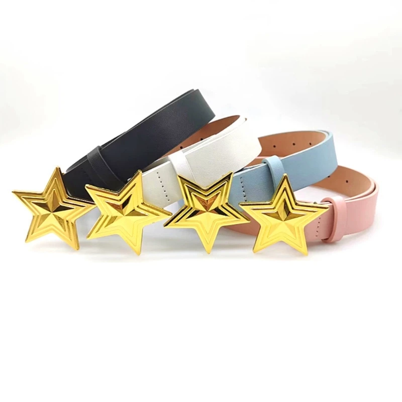 

Women PU Belt Star Buckle Waist Belt Subculture Pin Buckle Waistband PunkStyle Y2K Jeans Pants Belt Hot Girl Accessories