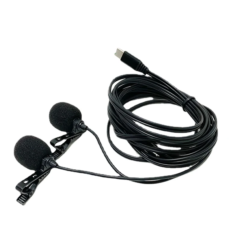 PUJIMAX Microphone Double Lavalier Lapel Microfone USB Type-C Interface Head 1.5m/3m Cable for Xiaomi Huawei Android SmartPhone