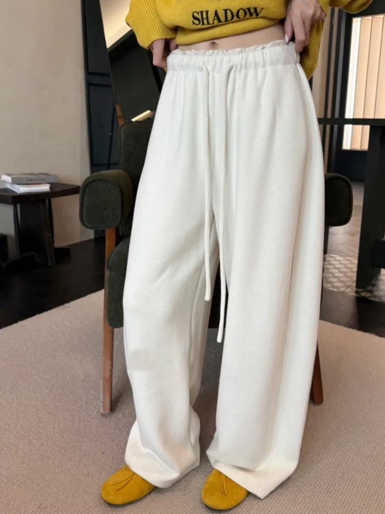 

Korean Style Fleece Lined Thickened Elastic High Waist Wide Leg Casual Pants Women's Fashionable Versatile Slimming Drapey St...