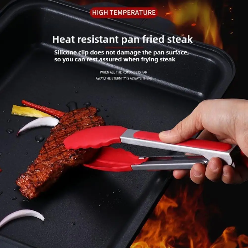 Stainless Steel Locking Cooking Tongs with Silicone Tips Non-Slip Food Tongs For Kitchen Cooking BBQ High Heat Resistant