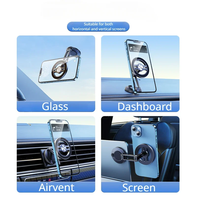

Oatsbasf Foldable Magnetic Car Phone Holder Stand Dashboard Pasted Phone Stand Car Interior Accessories 360° Rotable Car Holder