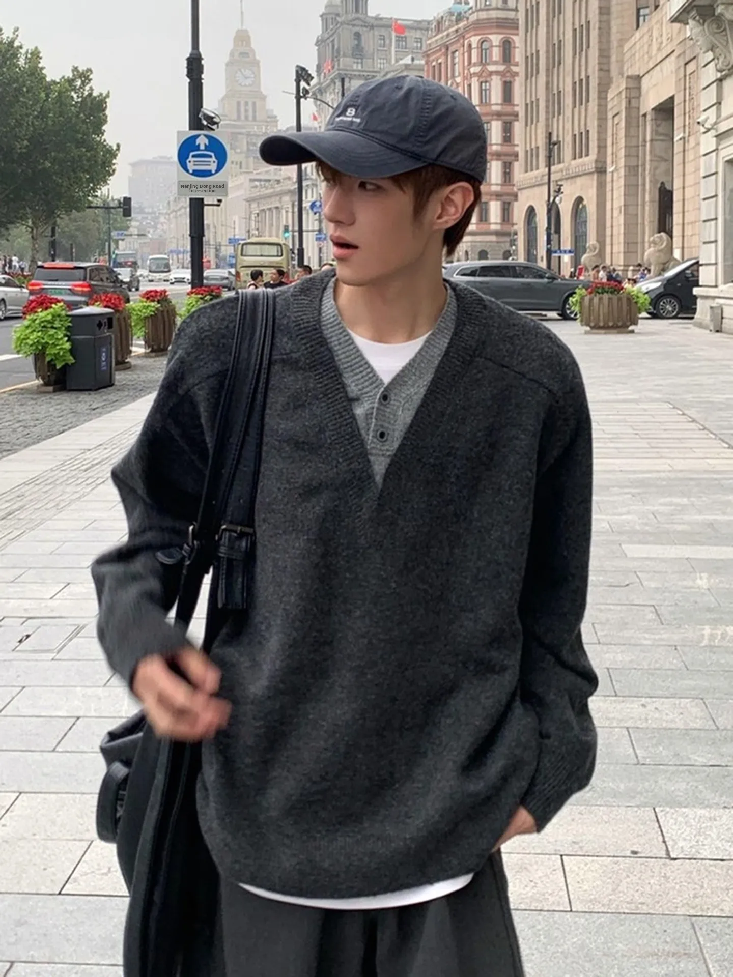 

Мужской вязаный свитер с v-образным вырезом, искусственный двухсекционный сарафан, осень-зима, повседневный свободный крой, длинный свеч irt, внутренняя одежда Base irt