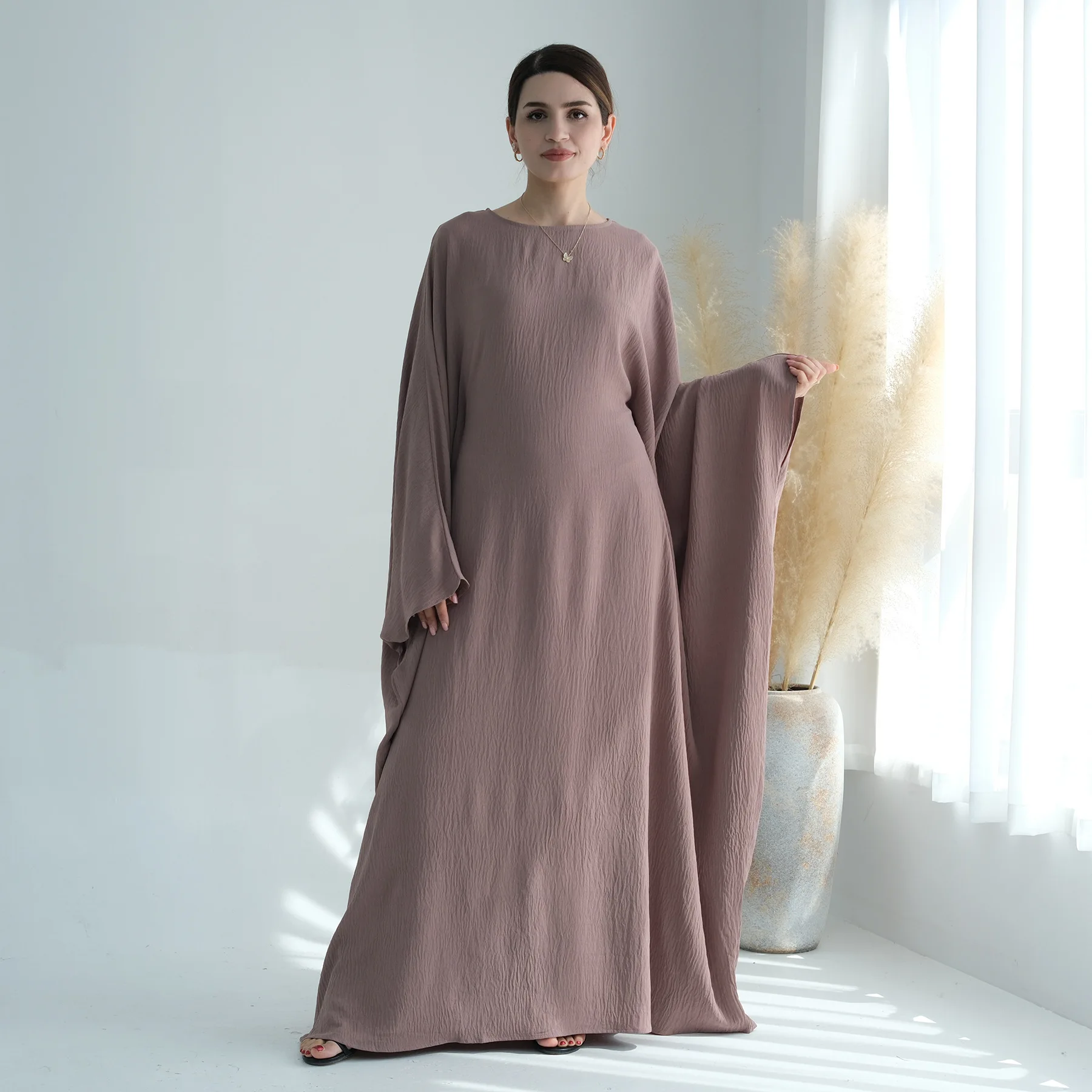 Loose Batwing Design Modest Belted Dress Middle East Plus Size Prayer Abaya EID Ramadan Islamic Arab Clothing for Women Robes