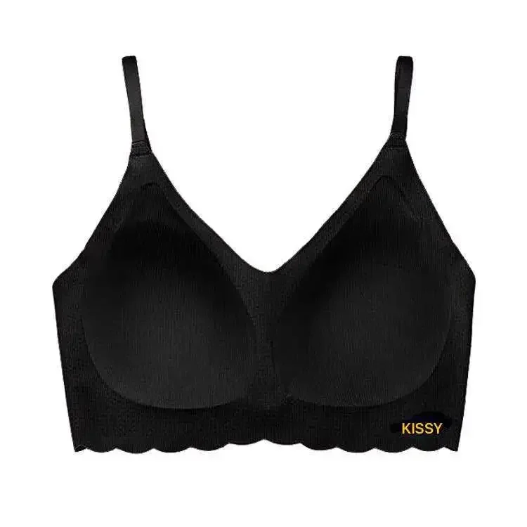 Kissy Underwear No Binding, No Traces, No Steel Rings, Lace Gathering Sports Bra Set for Women