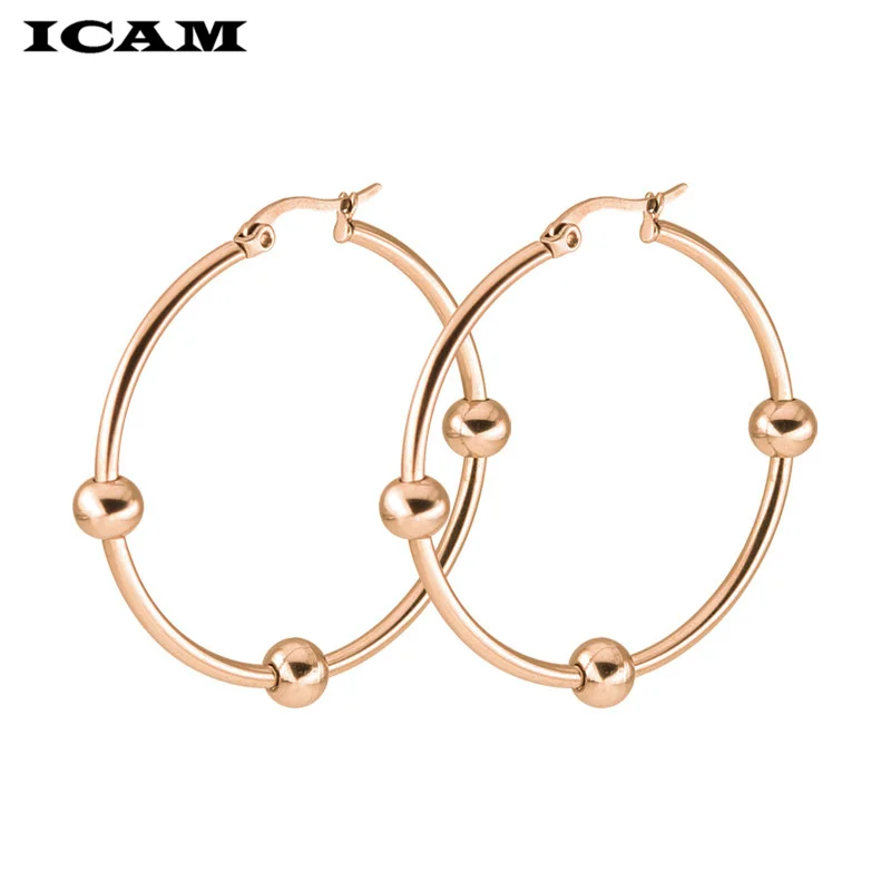 ICAM Women Stainless Steel  Hoop Earring 20/30/40/50/60mm Round Circle Loop Gifts Box Packing Simple Silver Ball Hoop Earrings