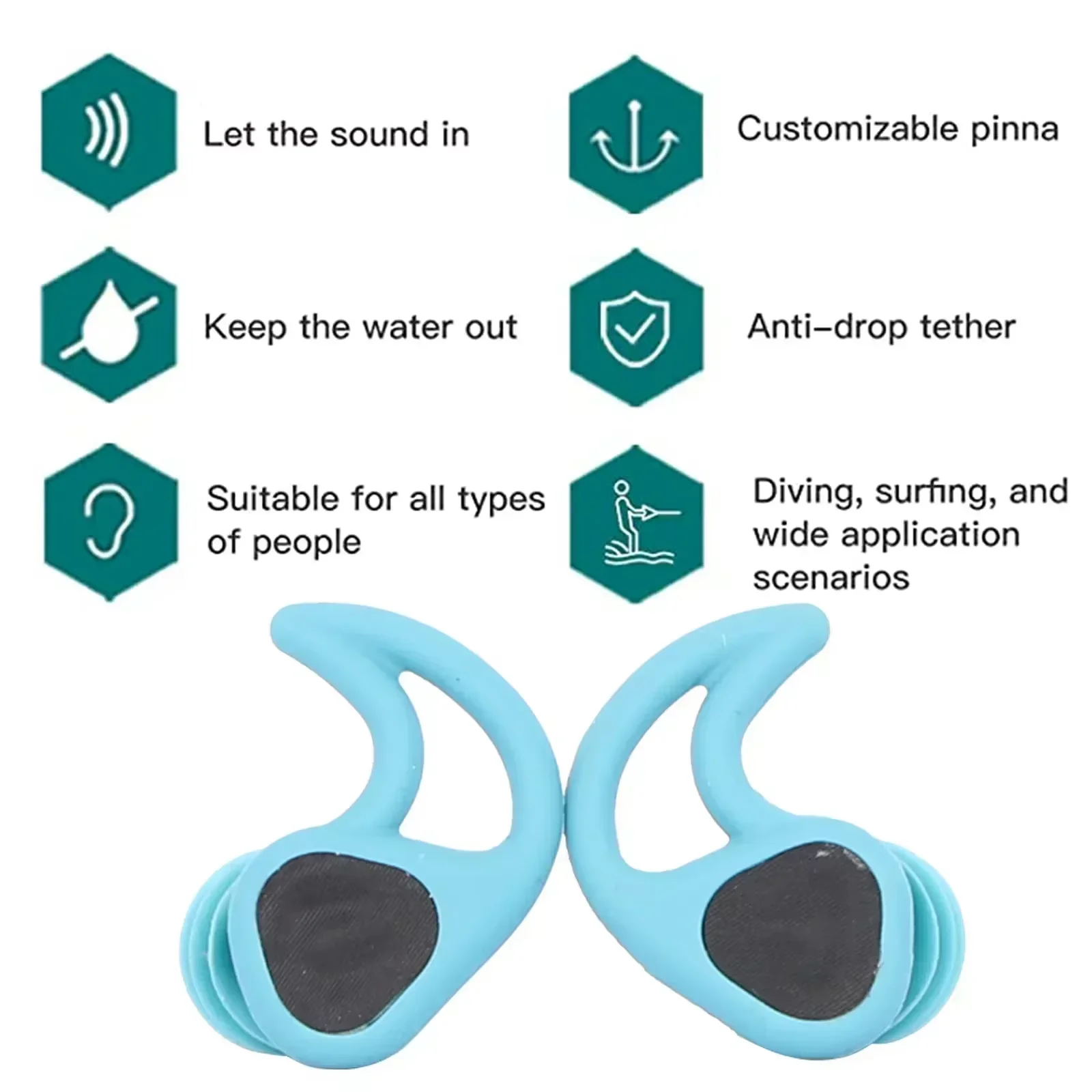 Swimming Ear Plugs for Adults, 3 Pairs Waterproof Reusable Silicone Swim Earplugs with Removable Cord,Perfect for  Water Sports