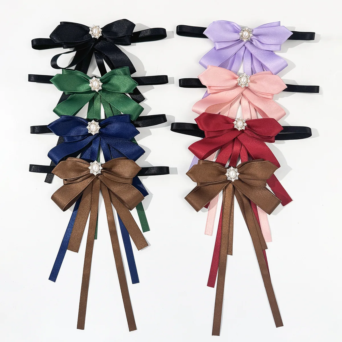 Women Bow Tie Retro Rhinestone Bowknot Ribbon Shirt Collar Brooch Pin Accessory Silver Polyester Metal Comfortable Office Party