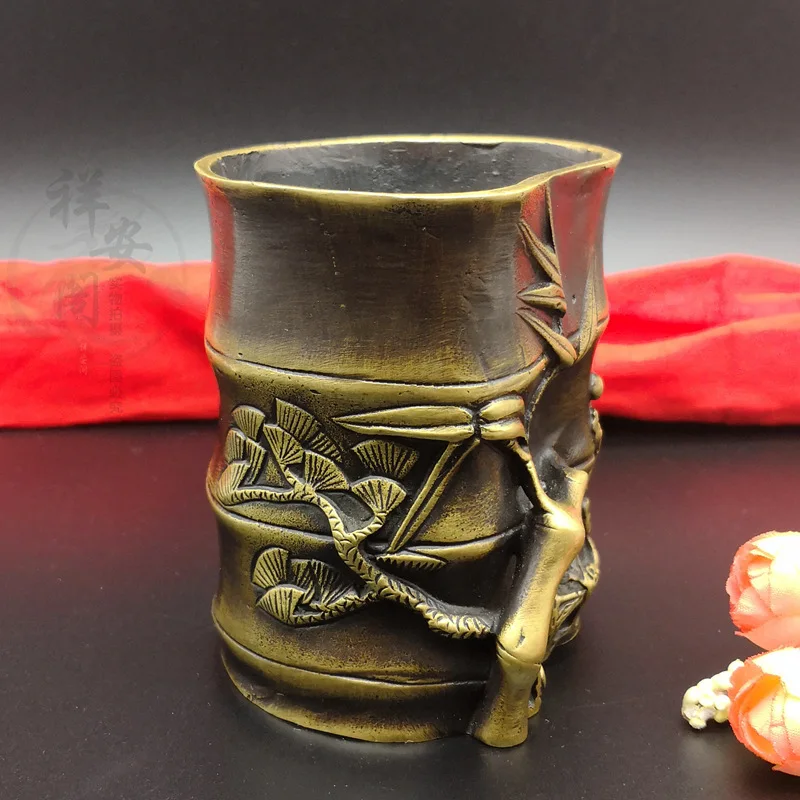 Bamboo Ornament Brass Vintage Calligraphy Pen Holder Stationery Office Craft Supplies One Piece Dropshipping