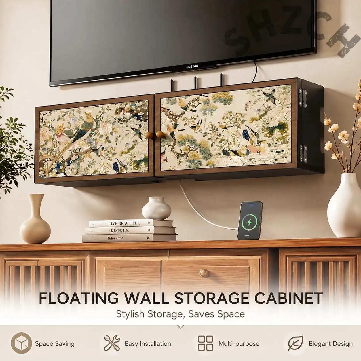 No-Drill Wall-Mount Router Organizer with Swing Door, Eco-Friendly Cable & Device Storage for Home Office view 3