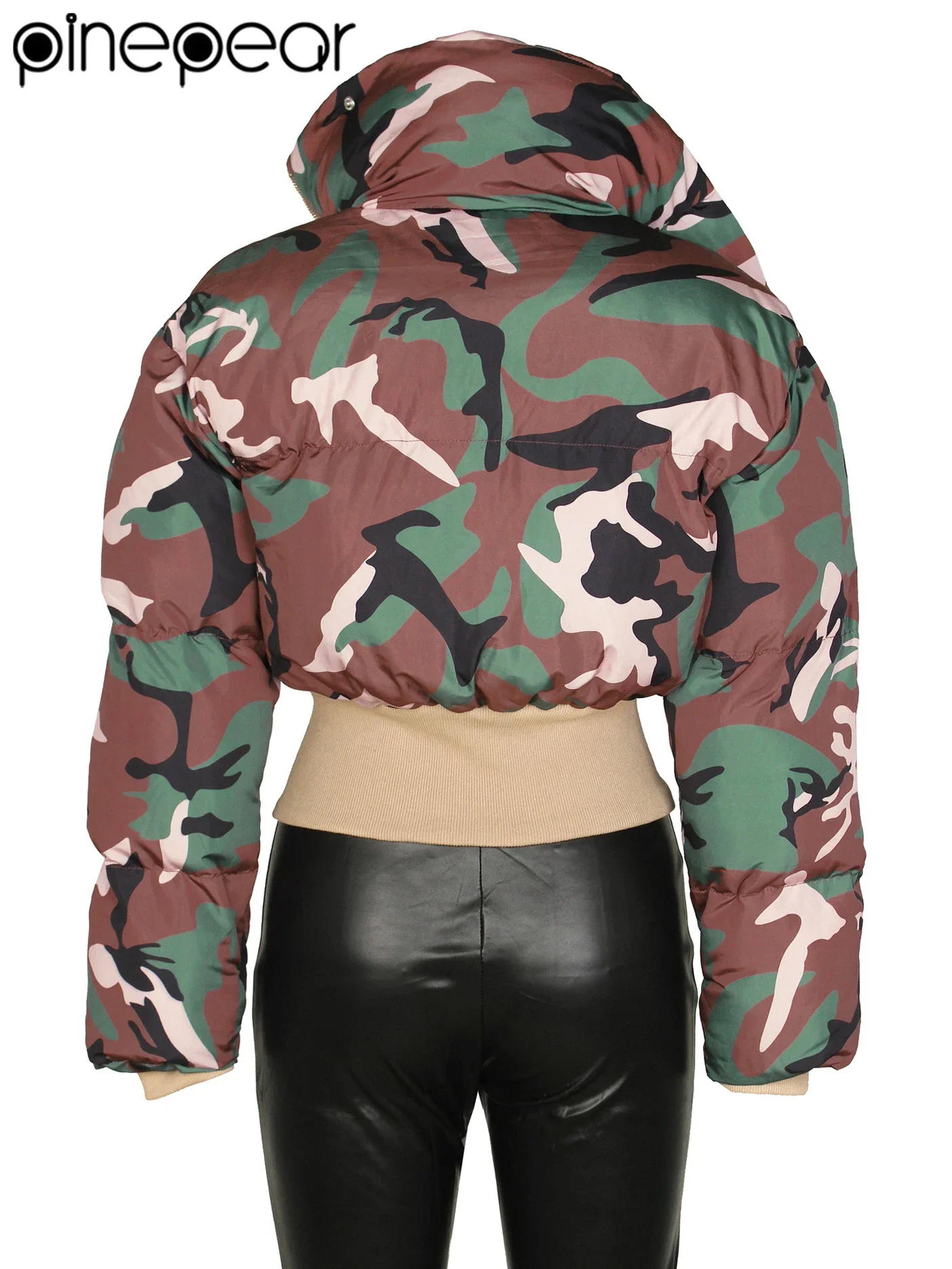 PinePear NIEUWSTE 2025 Winter Vrouwen Volledige Mouw Camouflage Dikke Warme Parka Puffer Jassen Slanke Hoge Hals Uitloper Katoenen Jassen