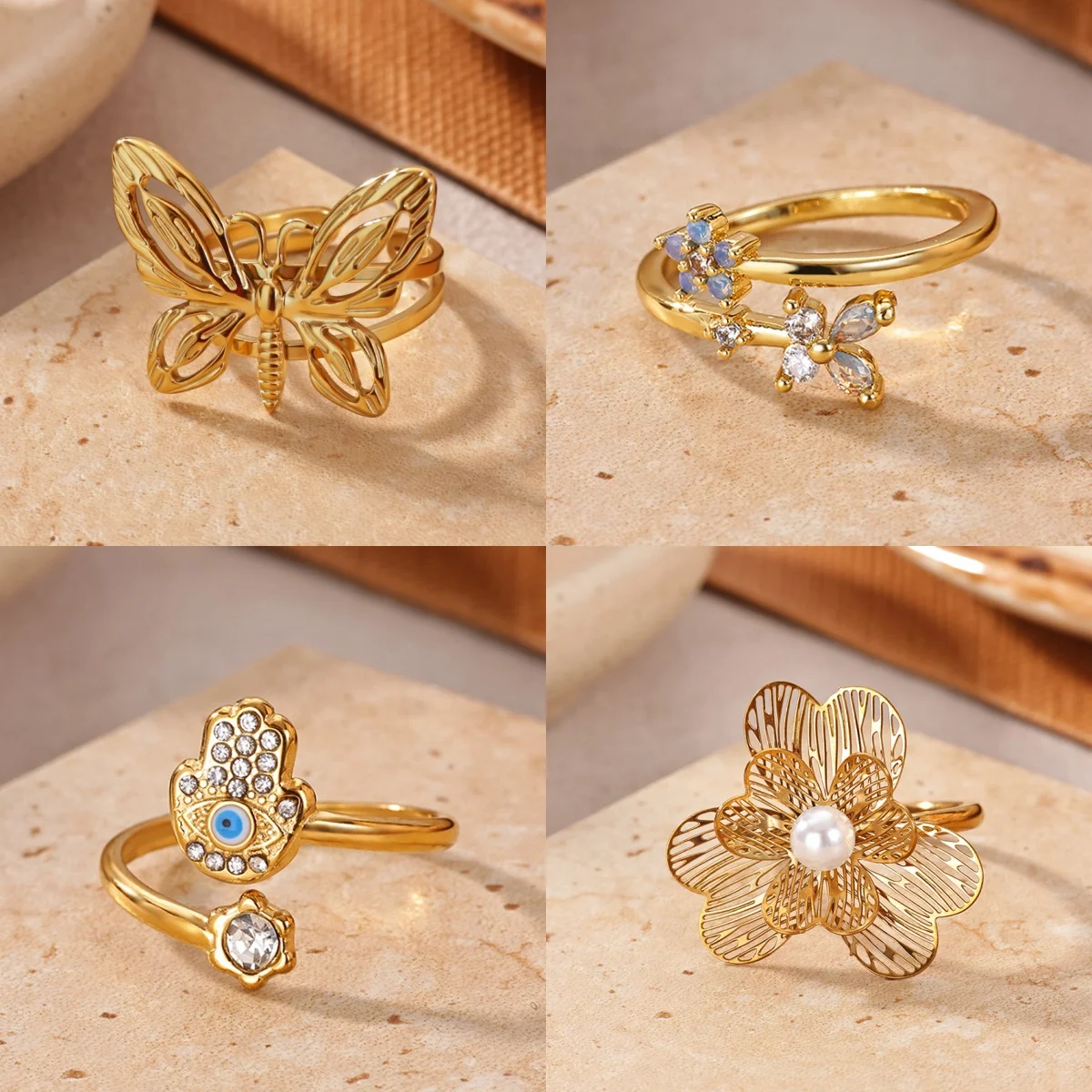 

Luxurious Butterfly Flower Women's Rings Gold Color Jewelry Ring for Everyday Wear Birthday Jewelry Ring Gift Y2K