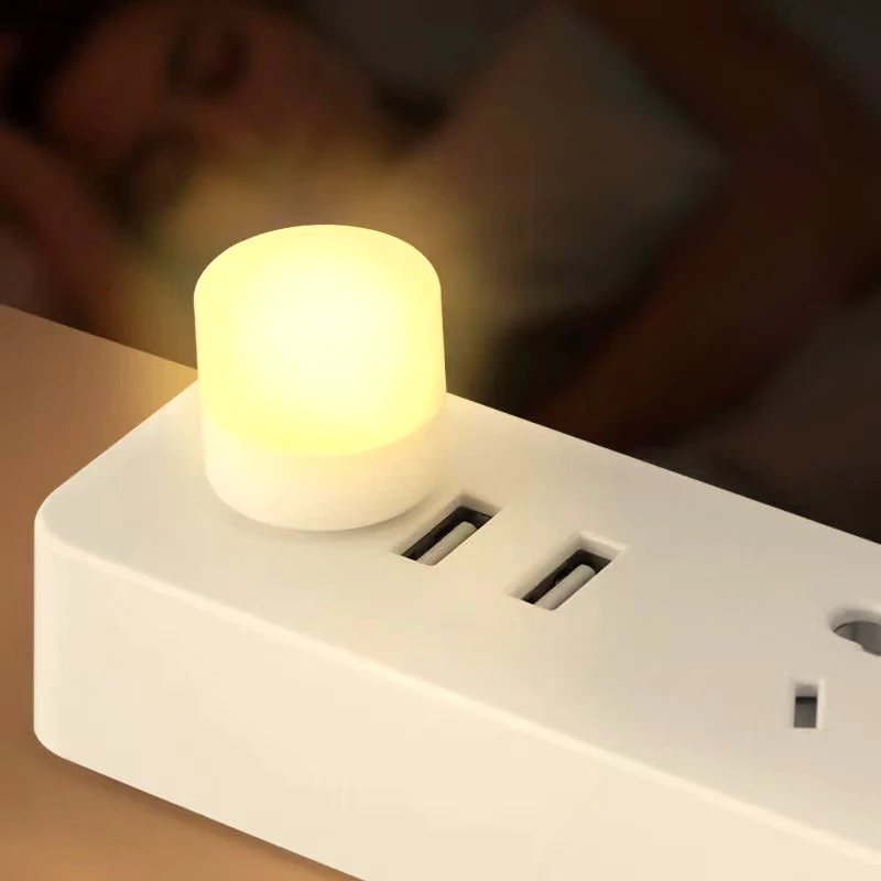 Mini luz nocturna USB blanca cálida para protección ocular, luz de lectura para libros, enchufe USB para computadora, carga de energía móvil,