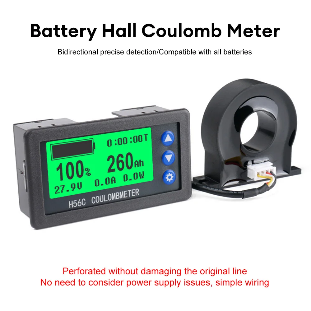 Medidor Digital LCD H56CH Hall-Coulomb para Tensão, Corrente e Potência, Display DC 9-100V 50A 100A 200A 300A 400A, Voltímetro e Amperímetro Automotivo