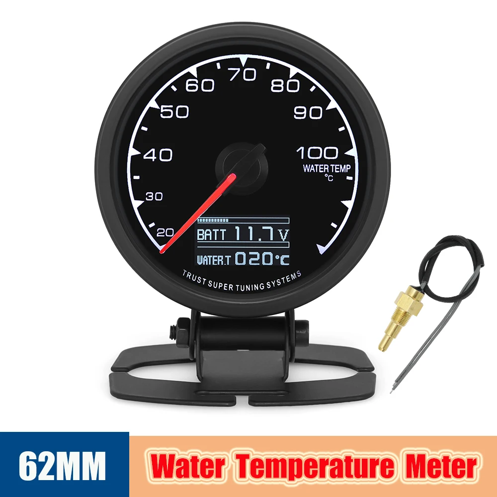 

2.5"62MM Auto Digital Water/Oil Temperature Gauge Red Led Pointed Fuel Temp Meter with Temp Sensor For 4/6/8 Cylinder Engine Car