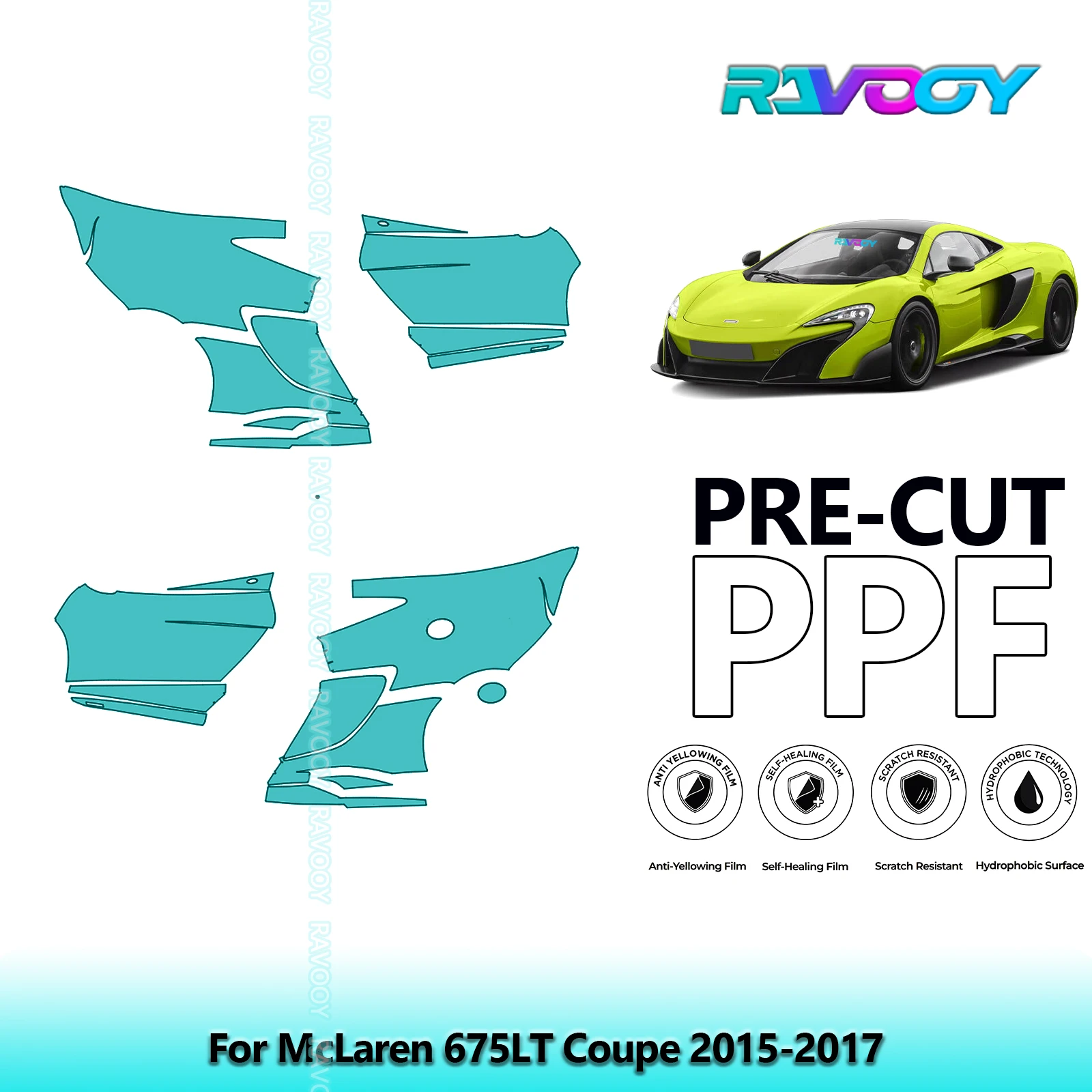 

For McLaren 675LT Coupe 2015-2017 8.5mil Clear Matte Pre-Cut PPF Door & A/B Pillar Kit TPU Paint Protection Film Set