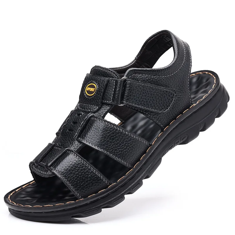 Zomerdesigner Heren Echt Lederen Sandalen Haak En Loop Buiten Heren Koe Lederen Slippers Zachte Zolen Voor Heren Casual Sandalen Zonder Slip