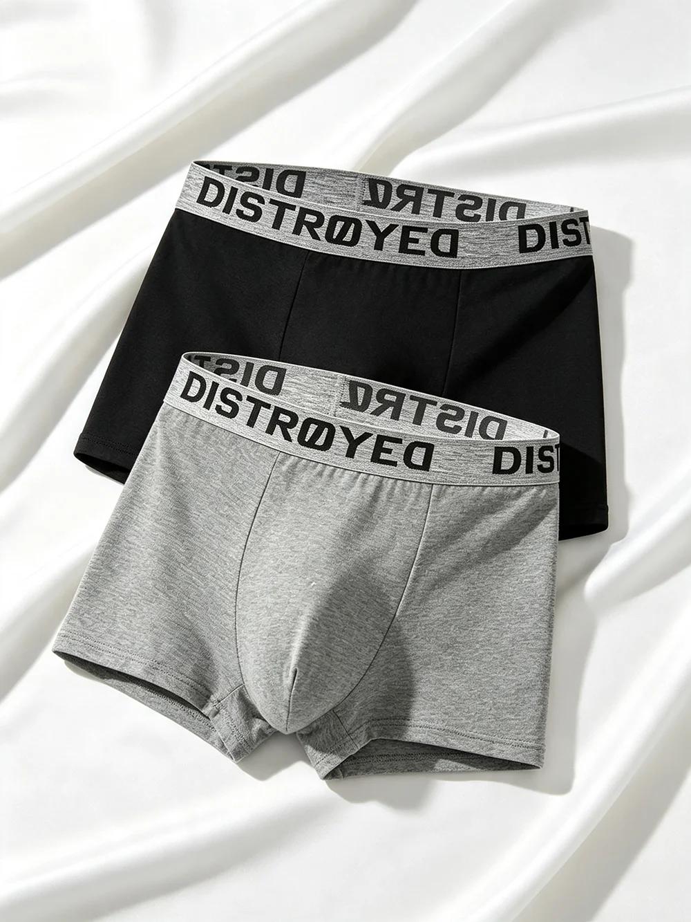 2 Pack Men's Boxer Briefs Ultra Soft Breathable High Stretchable Standard Fit Black and Heather Grey All Season Underwear