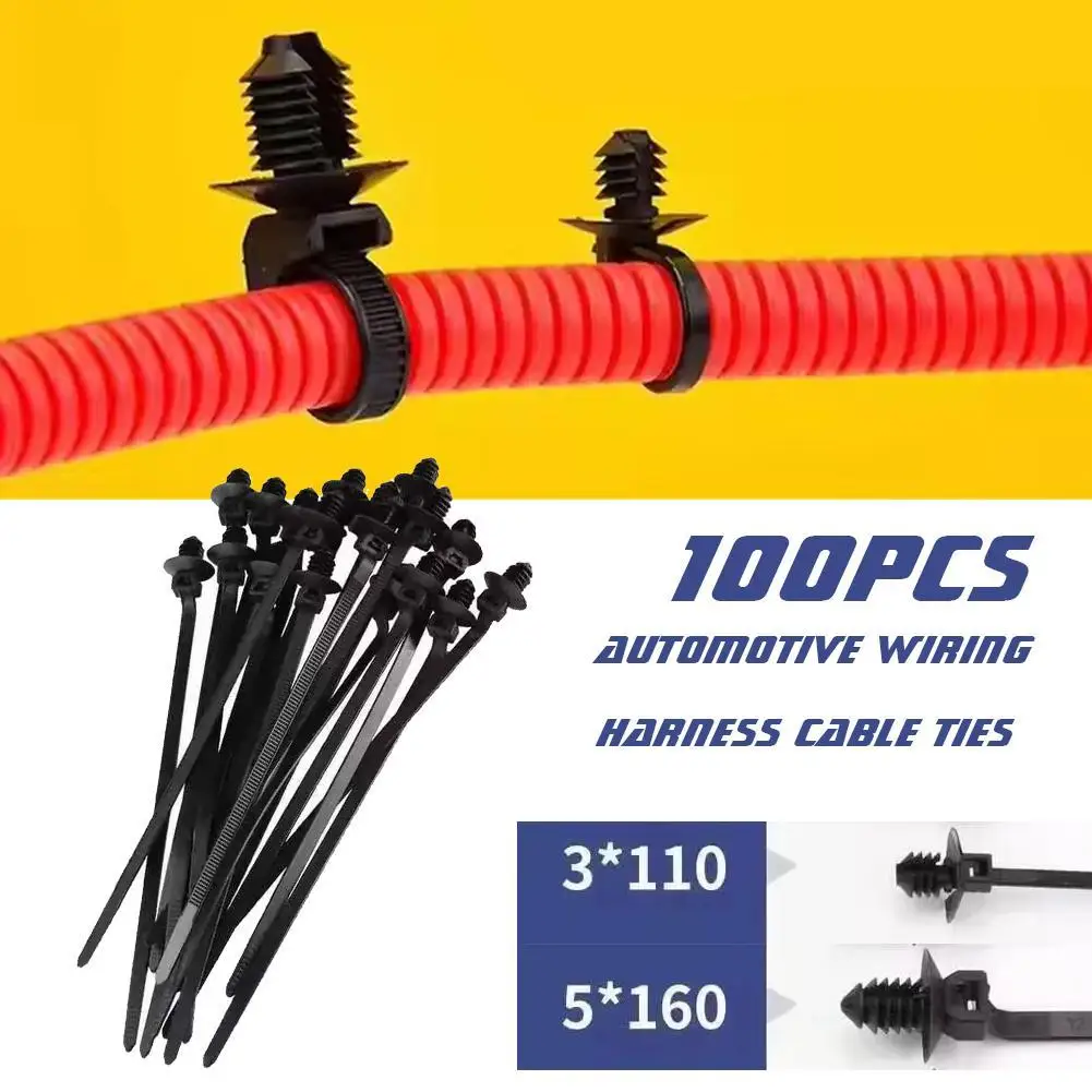 100 PCS Nylon Universal Cable Tie Buckle Bumper Retainer Clips Car Plastic Rivets Fasteners Auto Button Zip Ties Self-Locking