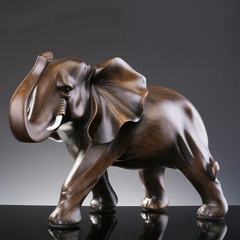 Simulated Animal Sculpture Imitation Wood Elephant Statue Resin Crafts Desk Decoration Ornaments Furnishings