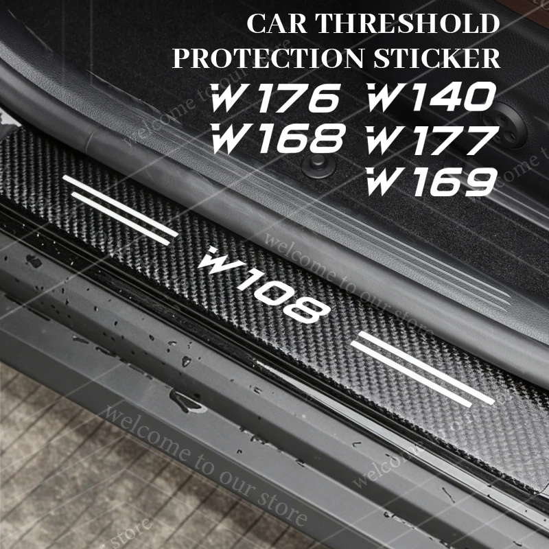 4/5 peças para W108 W169 W168 W177 W176 W140 Logo A180 A200, Adesivos de Fibra de Carbono para Soleira de Porta e Porta-Malas