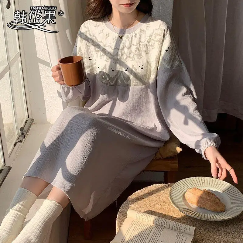

Long Sleeved 2025 New Style With Chest Cushion Autumn and Winter Home Wear Fashion Homewear Princess Medium Length Nightgown