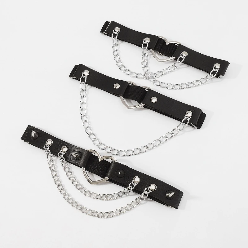 Vrouwen Punk PU Lederen Riem met Klein Hart Decor Dames Gothic Rock Beenketting Dropship