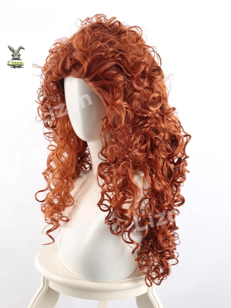 Movie Brave Princess Merida Cosplay Wig Mei lida Heat Resistant Long Orange Curly Synthetic Hair Wigs + Wig Cap