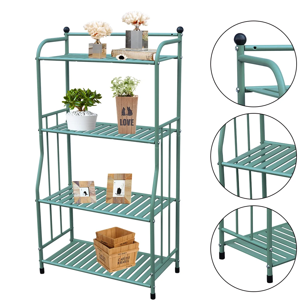 4 Tier Storage Rack Metal Shelving Unit Kitchen Storage Shelf Rack Bathroom Shelf Plant Stand Green