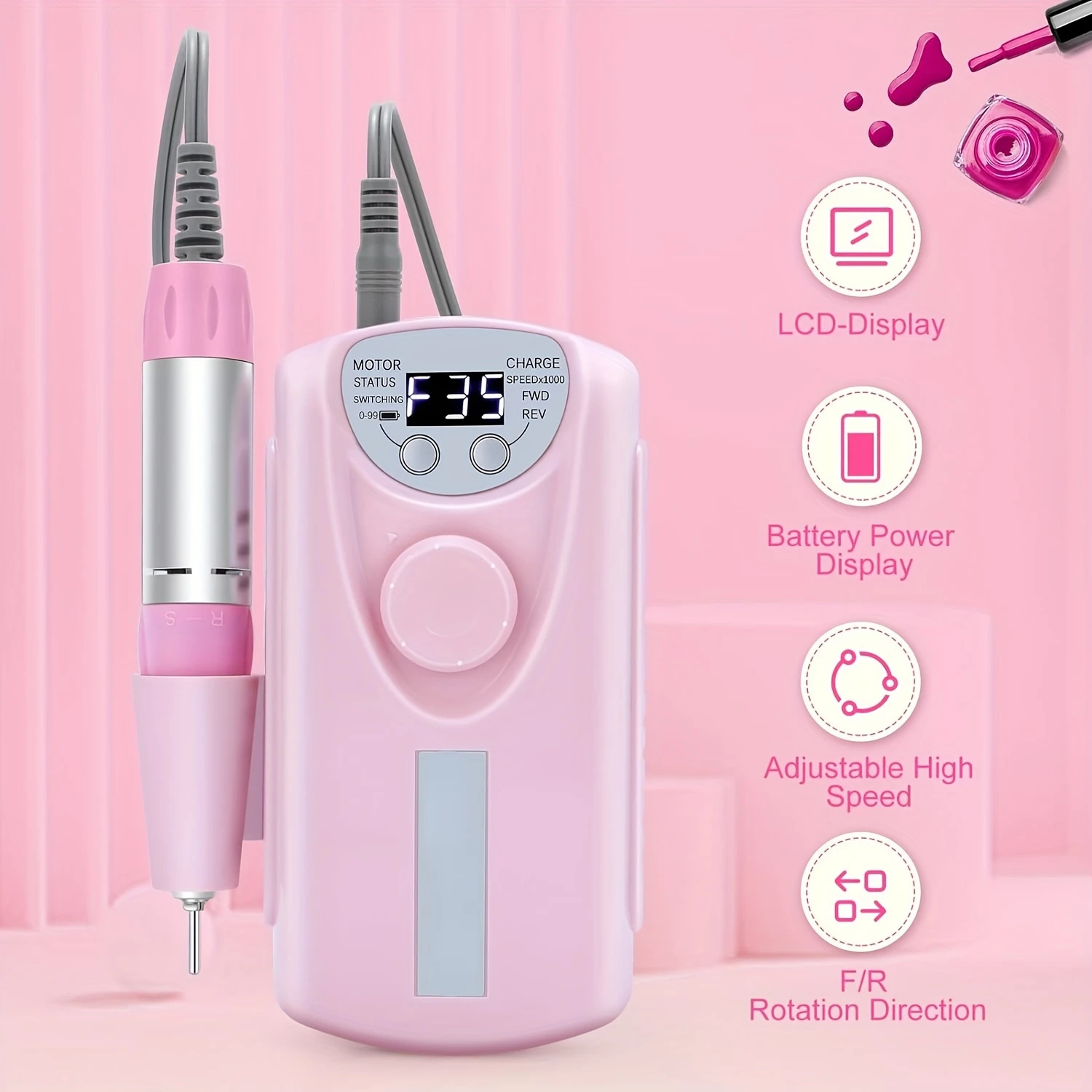 Professional Portable Rechargeable Cordless Nail Drill for Salon-Quality Nails and Gel Polish Removal - Complete At-Home Manicur