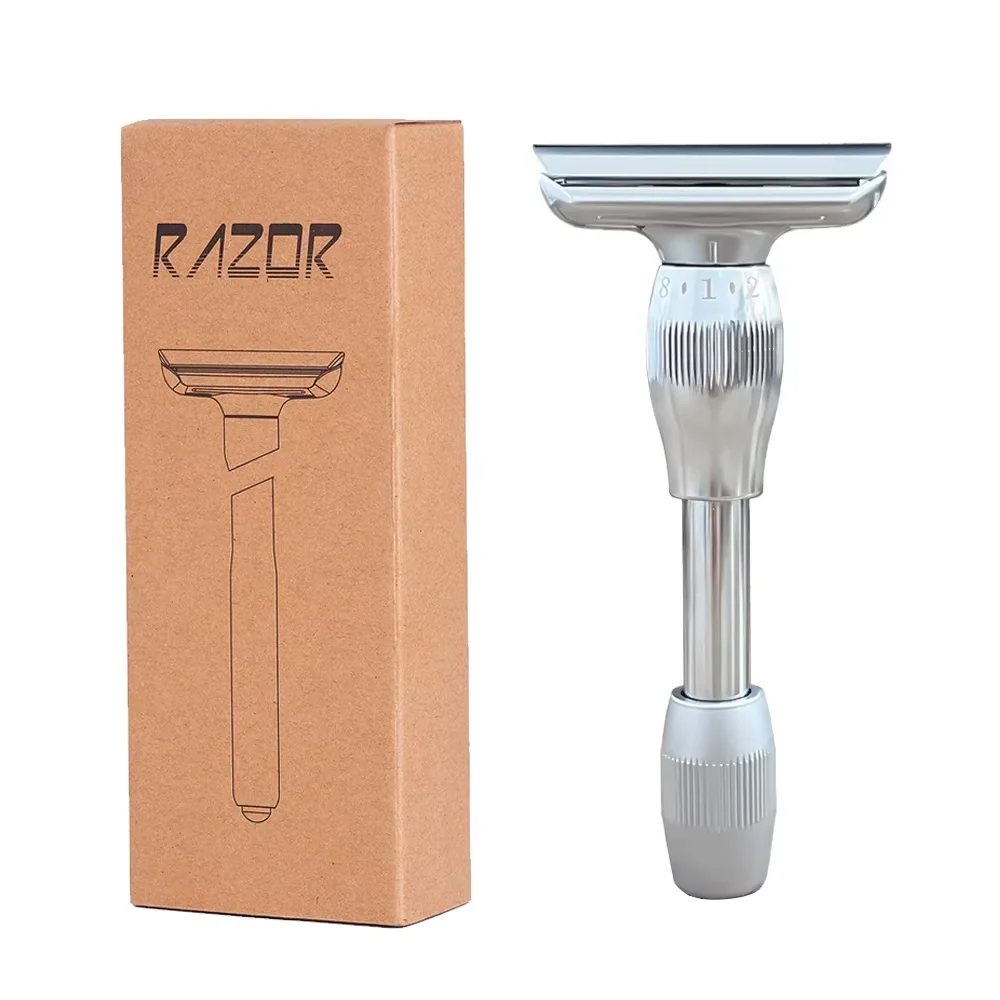 Vintage Style Safety Razor for Men, Polished Metal Double Edge Razor with Textured Grip, Classic Wet Shaving Tool, 3 Colors for
