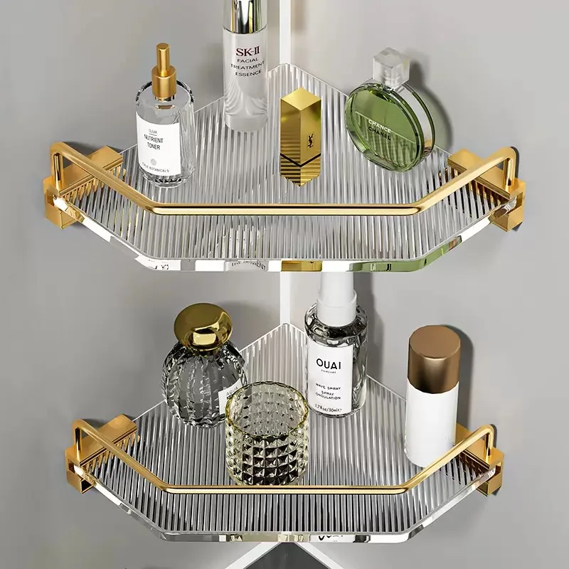 Estante de acrílico para inodoro, trípode de baño dorado y plateado, estante ligero de lujo para ducha, estante de almacenamiento de champú, estante de accesorios