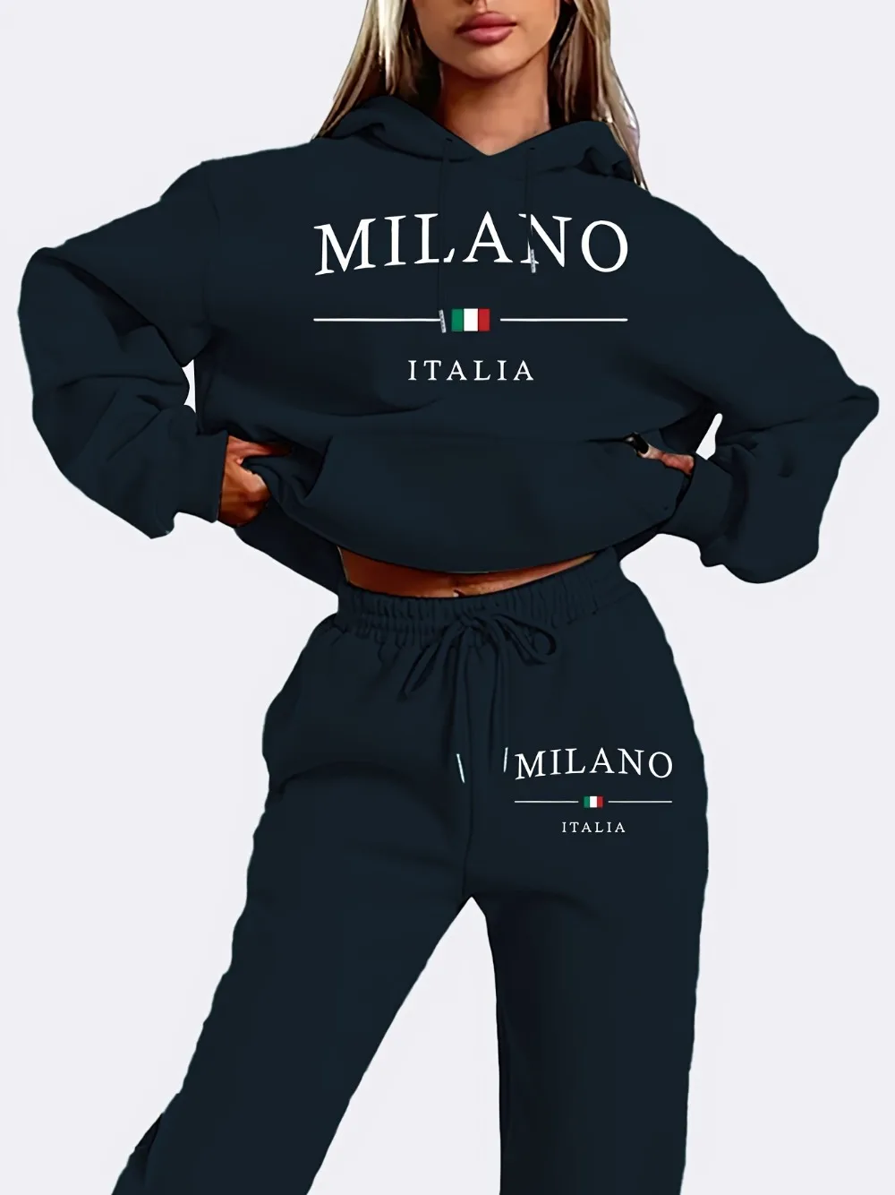 2024 New Italian Letter Print Women\'s Hooded Sweatshirt Pantsuit with Hooded Long-sleeved Casual Shirt Suit Sudadera Clothes