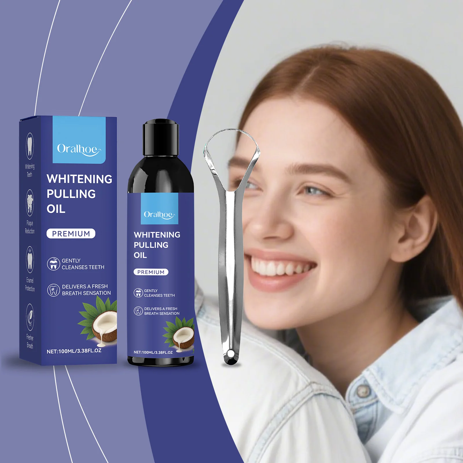 زيت سحب جوز الهند مع مكشطة اللسان تبييض الأسنان نظافة الفم التطهير التنفس الطازج خالية من الكحول إزالة الرائحة غسول الفم #3