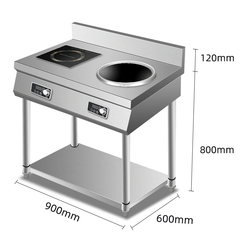 High Power 3500W Concave Furnace Induction Wok Range Station Cooker Flat Double Wide 2 Soup Burner Commercial Kitchen Equipment