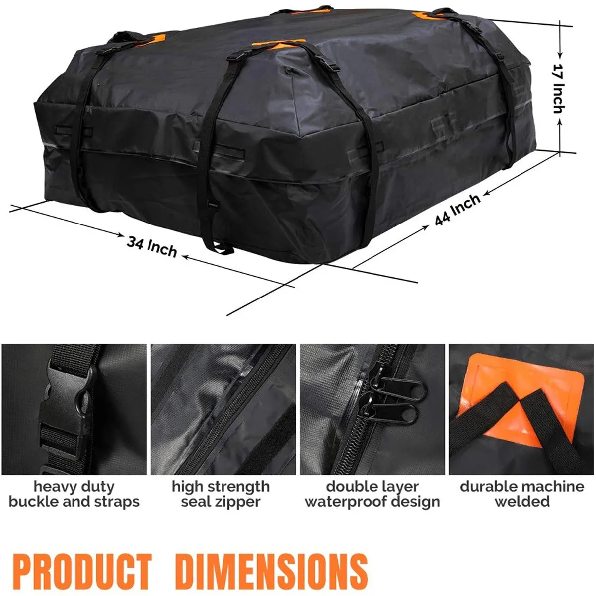 475L 120x90x44cm 420D Car Cargo Roof Bag Waterproof Rooftop Luggage Carrier Travel Storage Roof Rack Universal SUV Van