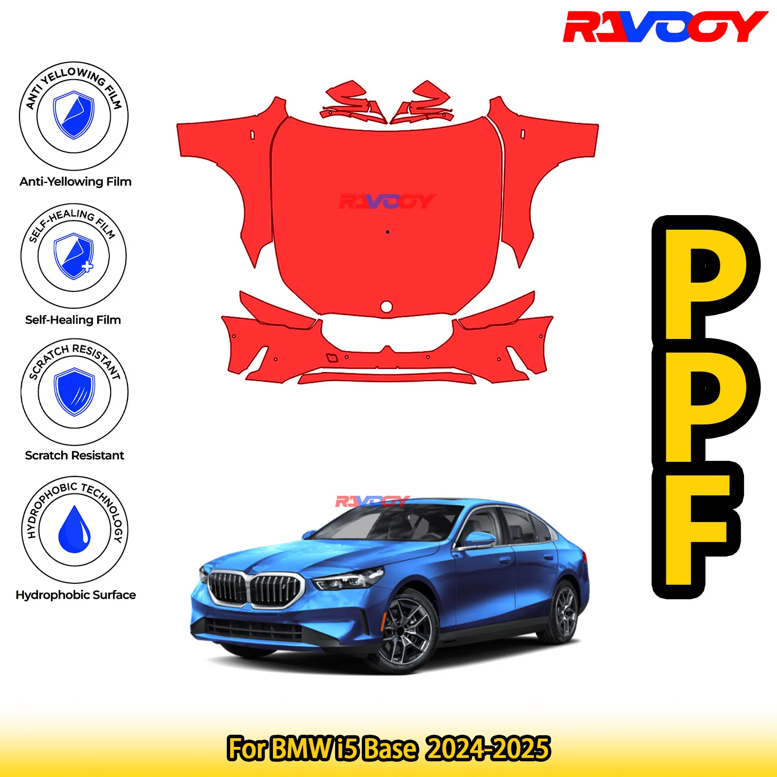 

Для BMW i5 Base 2024-2025 глянцевая матовая черная предварительно вырезанная передняя защитная пленка PPF для защиты от краски