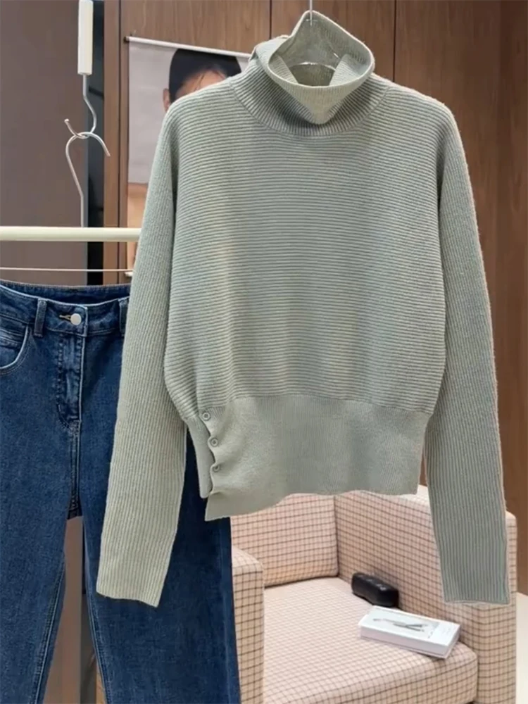 

Женский вязаный свитер с высоким воротником, теплый, облегающий, универсальный топ, зимний модный уютный корейский свитер с длинными рукавами