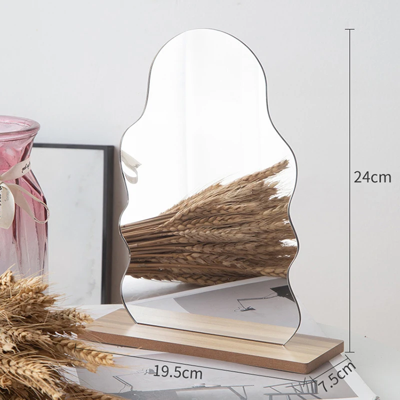 Không Đều Bàn Acrylic Gương Đế Gỗ, Bàn Trang Trí Gương Lật Số Để Bàn Gương Trang Điểm Cho Phòng Tắm