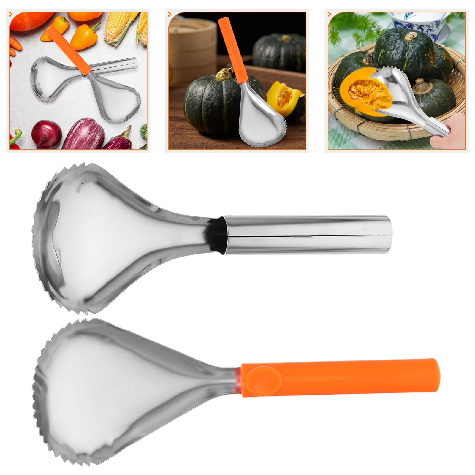 

2Pcs Pumpkin Scooper Stainless Steel Manual Core Remover Ergonomic Fruit Pulp Separator Kitchen Pumpkin Carving Tool
