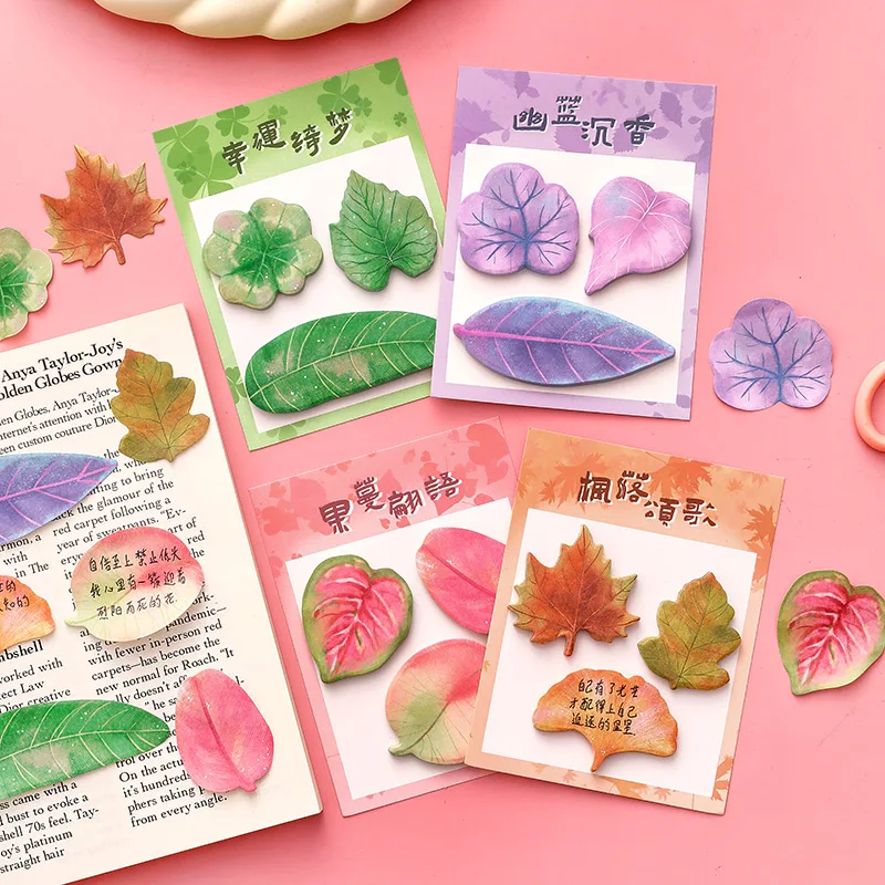 

60Sheets Kawaii Colored Leaf Memo Pads Simple Scrapbooking Sticker School Supplies Post Sticky Notes Office Stationery