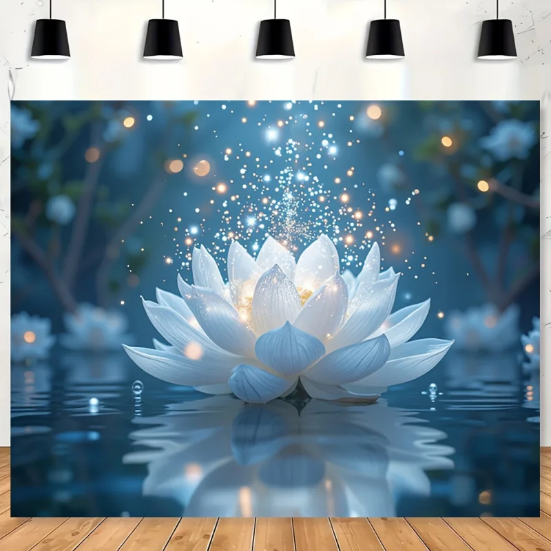 Crystal Lotus Landscape Tapestry Polyester Fiber Wall Hanging Spiritual Zen Decor For Living Room Bedroom Office Yoga