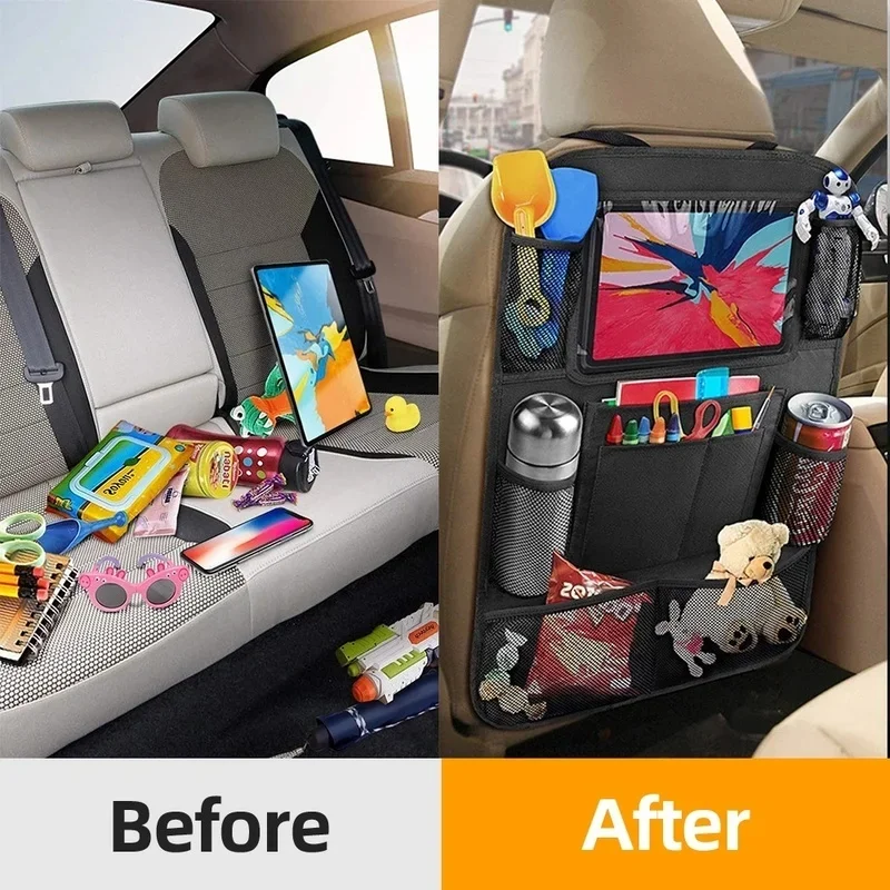 

2024 New Car Rear Seat Organizer with Touch Screen Tablet Holder Automatic Cover Back Protector Child Travel Storage Bag